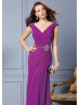 Dark Fuchsia Chiffon V Neck Long Prom Dress 